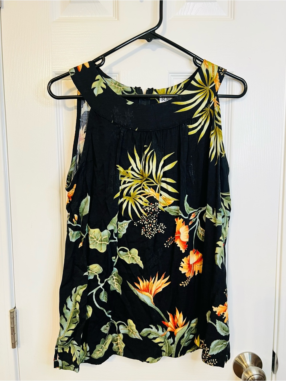 Floral Halter Neck Blouse - Black with Green & Orange Print
